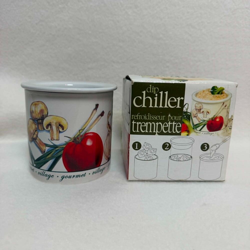 Gourmet Village 2-Piece Ceramic Dip Chiller Crock Vegetable Pattern Vintage 90s